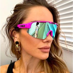 BLIZ matrix Sport Sunglasses, Unisex, Pink frames w/ Nano Optics blue multi lens